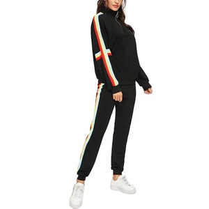 Top Quality Manufacturer Unisex Side Stripes Zipper Sweatshirts with Matching Pants Two Piece Set Polyester/Cotton <b>Winter</b> - Product Image 1