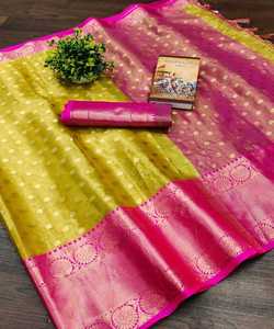 Kanchipuram ผ้าไหม banarasi ผ้าฝ้ายลินินขนาดฟรีไซส์ชุดปาร์ตี้งานแต่งงานออกแบบล่าสุด Saree เสื้อสตรีชาติพันธุ์ - Product Image 1