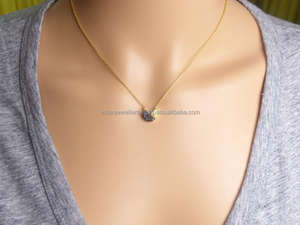 Collar de plata de ley 925 con gema turquesa, medio círculo, dorado, vermeil - Product Image 4