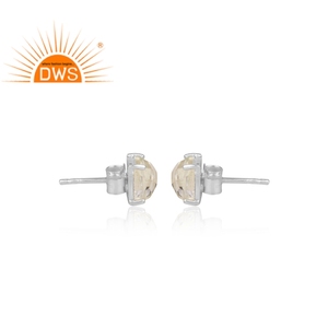 Pendientes de plata de primera ley y Gema de cuarzo para mujer, aretes pequeños, plata esterlina 925, cristal Natural, cierre de tipo tuerca - Product Image 3
