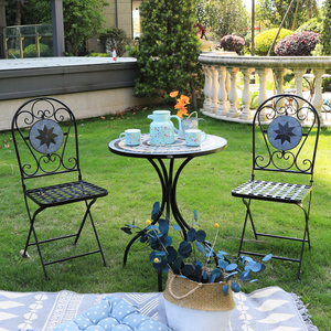 Set di Mobili da Giardino con Tavolo e Sedie Pieghevoli in Ferro con <span class=keywords><strong>Mosaico</strong></span> per Patio e Bistrot - Product Image 2