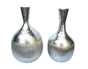 Ensemble de 2 vases à fleurs en aluminium uniques pour la maison Vase à plantes pour hôtel Finition décorative argentée Porte-fleurs en métal au design moderne - Product Image 1