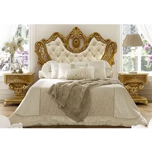 New Victoria Phong Cách Vàng Tufted Headboard Giường Vàng Lá Ý Giường Với Đầu Giường Sang Trọng Vàng Kết Thúc Bọc Giường King