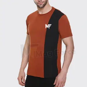 Kaos Pria kombinasi hitam warna Maroon Kaos Oblong pria Fit ramping lengan setengah Pullover dengan Logo disesuaikan