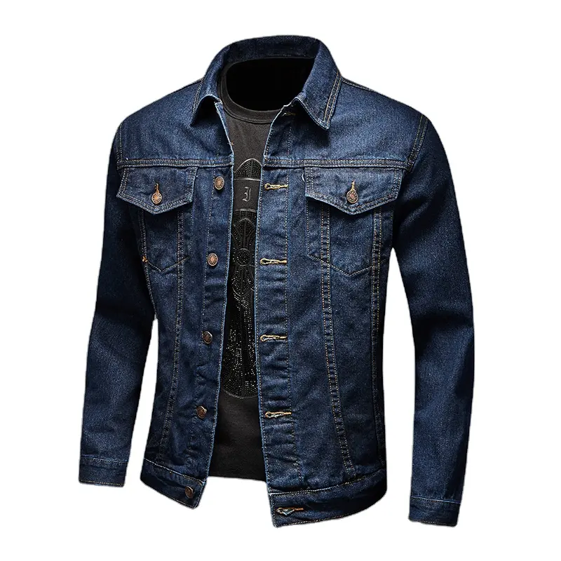 Áo Khoác Nam Chất Lượng Cao, Áo Bò, Áo Khoác Denim Đơn Giản, Có Ve Áo Thông Dụng, Màu Xanh Joker, Có Cỡ Lớn