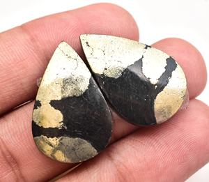 Pendientes de pirita Apache Gold con cabujón de grado superior, gemas naturales S.F. GEMS certificadas por EGL de alta calidad para dentaduras postizas (Grillz) - Product Image 3