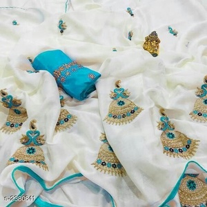 Sari de Viscosa con Bordado, Prenda Étnica para Mujer, Estilo Indio, Ideal para Fiestas, Precio Bajo, Última Moda en Diseño - Product Image 4