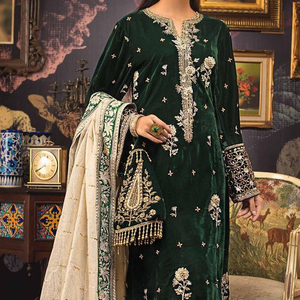 KURTA LONGUE INDIEN-PAKISTANE, ROBE SALWAR AVEC BELLE BRODERIE AVEC PERLES DE VERRE EN CRISTAL, DABKA, TRAVAIL pour la fête-WEAR @ 2024 - Product Image 1