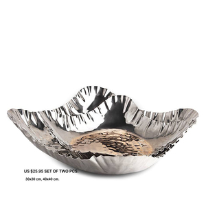 Acier inoxydable Sq. Ensemble de 2 plateaux de fruits plaqués nickel brillant de qualité supérieure Plateau de service style unique - Product Image 1