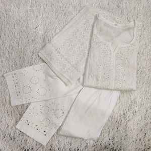 Elegante diseño largo de panel de algodón Kurti Kota Chikankari con bordado de hilo blanco y Mukesh para mujer Ropa Étnica 2021 - Product Image 4