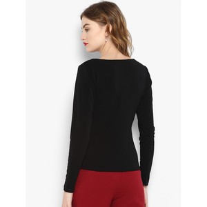 Camiseta de manga larga con cuello cuadrado para mujer, camiseta negra sólida, ropa informal y de fiesta para mujer, tela de material transpirable - Product Image 2