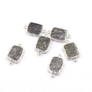 Pierre de soleil noire de 18 à 20 mm avec connecteur rectangulaire plaqué argent pour la fabrication de bijoux - Product Image 1