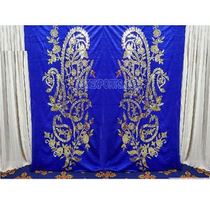 Cortinas de terciopelo azul para escenario de boda, telón de fondo de terciopelo bordado para escenario de boda musulmana - Product Image 1