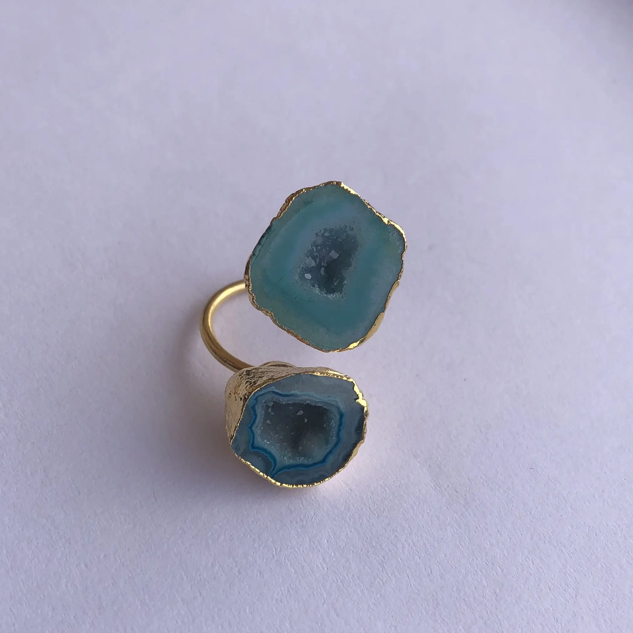 Двойные кольца с голубым и зеленым агатом и друзой-каменные ювелирные изделия от производителя по оптовой цене завода-изготовителя купить прямо сейчас онлайн