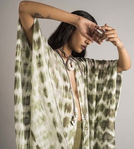 Vintage été bohème caftan Kimono surdimensionné femmes Long Cardigan plage couverture robe mi-longue cravate teinture naturel respirant - Product Image 6