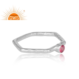 Best Selling <b>Fine</b> Sterling Natural Pink Topaz Gemstone Hexagonal Stackable <b>Ring</b> for Women Jewelry Manufacturer - Product Image 2