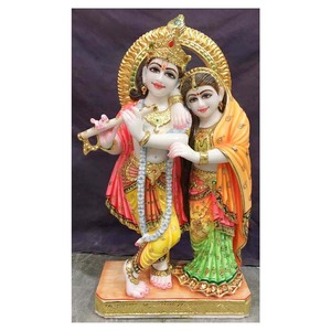 Main Peint Marbre Radha Krishna Debout Statue - Product Image 1