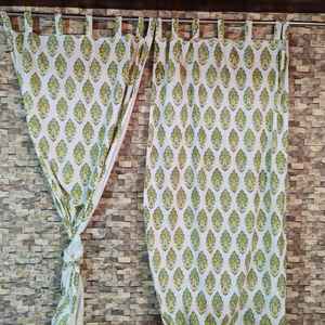 Beautiful Hand-Block Printed Solid Cotton Wave Curtains Valances 7-Pair Set Handmade <b>Door</b> Curtains Modern Luxury Design - Product Image 2