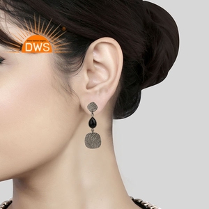 Wholesale <b>Black</b> Oxidized Indian Texture Design Silver <b>Dangle</b> Drop <b>Earrings</b> <b>Black</b> Onyx Gemstone <b>Earrings</b> Jewelry - Product Image 4