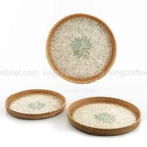 Vietnam Écologique Rond Incrustation Rotin Plateau De Service Mosaïque Plateau De Service Décoratif Plateau De Nourriture En Bambou À La Main À Manger Panier De Fruits - Product Image 1