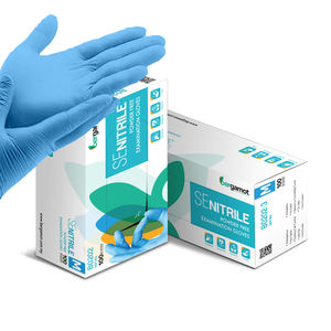 Guantes de Examen de Nitrilo Azules Desechables BERGAMOT, Certificación CE, Origen Malasia, Modelo X2235, 24CM, Dedos Texturizados, Sin Silicona - Product Image 1