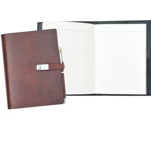 Premium Quality Wholesale Personalized Leather Bound Paper Custom Printing Recycled Office School Leather Diary with Pen