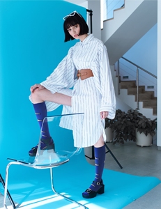 Blue <b>Knee</b> <b>High</b> Compression <b>Socks</b> With Fish Pattern For Flight Traveling Adults Breathable Spandex Polyester Cycling Summer - Product Image 4