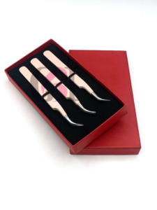 Haute qualité pêche couleur poudre revêtement incurvé argent pointe Extension de cils pince à épiler Logo personnalisable meilleurs Instruments de beauté - Product Image 6