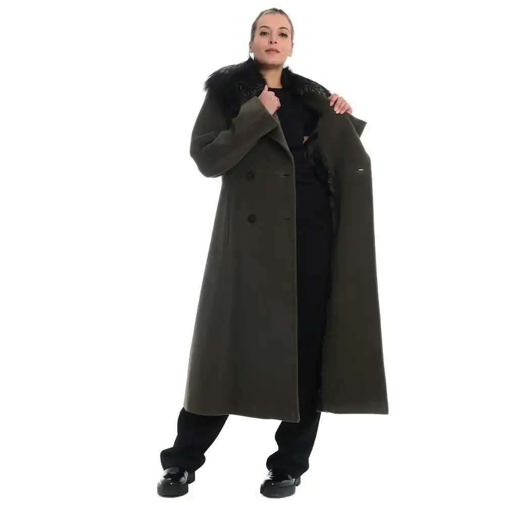 Pure Made In Italy - Luxury Ladies Winter Coat - Fox Collar - Women's Coat 95% Virgin Wool and 5% Cashmere