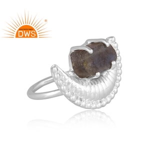 Plata de ley fina Labradorita natural Piedra preciosa Diseño de luna creciente Anillo apilable Fabricante de joyas - Product Image 2