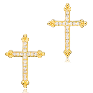White Stone Cross Design Jewelry Turkish Wholesale Handcrafted 925 <b>Sterling</b> <b>Silver</b> Women <b>Stud</b> <b>Earrings</b> - Product Image 4