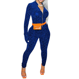 จั๊มสูทคอเต่าสำหรับผู้หญิง, จั๊มสูทแขนยาวฟิตเนสเข้ารูปมีซิปสำหรับวิ่งสไตล์ลำลองสีฟ้าฤดูหนาว2021 - Product Image 6