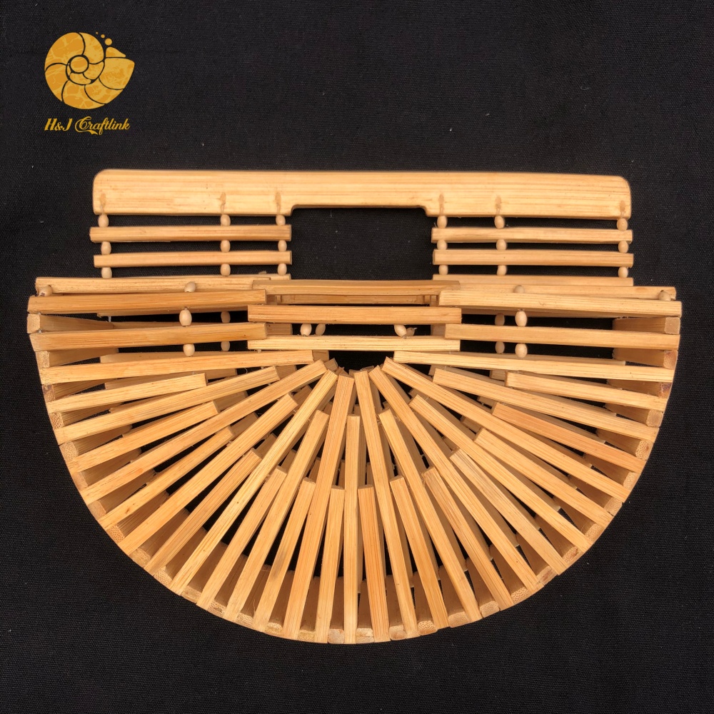 Bamboo Bag Clutch Handbag for Woman Fashionable Hand Bag Summer Haft Moon Bamboo Natural Girls Lady Handbag Fashion Single Open