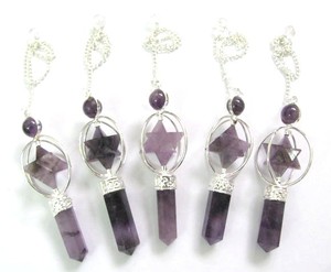 Compre en línea 3 péndulos de amatista Merkaba: 3 péndulos de amatista Merkaba a la venta Péndulo de cristal de chakra curativo - Product Image 1