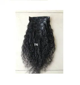 Mongolian Top Raw Indian Temple Human 100% Unprocessed 20" Water Wave Clip in Remy Wholesale Women Human Hair Extensions Vendors