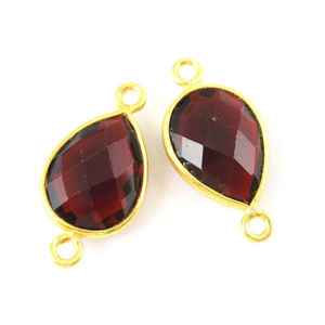 Double Sided Gold-Plated Sterling <b>Silver</b> Garnet Quartz <b>Charm</b> <b>Bracelet</b> Connector Red Pear Shape Stone January Jewelry Findings - Product Image 1