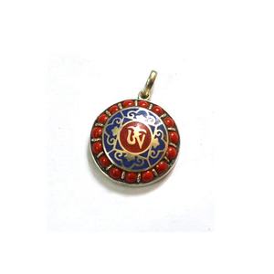 Pendentifs Amulette Ethniques en Laiton et Améthyste Tibétaine pour Hommes, Vente en Gros, Collier Pendentif Rond, Bijoux - Product Image 1