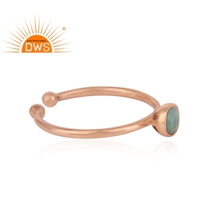 Round Green Emerald Gemstone Ring Rose Gold Plated Sterling Silver Designer Adjustable Ring Jewelry Supplier - Product Image 2