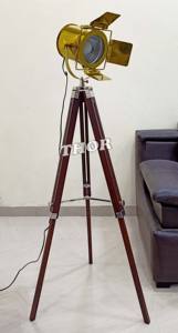 Foco náutico lámpara de pie E27 Base dorada aluminio pulido trípode de madera dormitorio Oficina decoración del hogar iluminación de estudio - Product Image 6