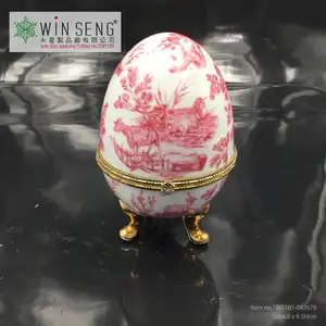Porcelain Chinese style goat and sheep red egg jewelry box