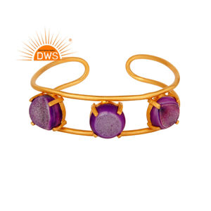 Último diseño hecho a mano, brazalete de piedras preciosas Druzy púrpura Natural para mujer, joyería de moda para mujer, regalo para ella - Product Image 1