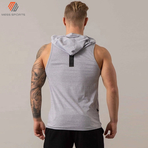 MESS SPORTS OEM Mens Workout Training Sports Hoodie Tops Summer Fitness Muscle <b>Vest</b> <b>Stringer</b> Custom Hooded Tank Top Quick Dry - Product Image 2