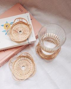 New Set Eco-Friendly Rattan Coaster with Shell Whitewashed Round Brown/Grey Minimalist 8cm/10cm 1cm Thick Carton From Vietnam - Product Image 6
