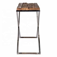 Table console en bois style industriel Vintage, 3din, avec base en acier inoxydable croisé