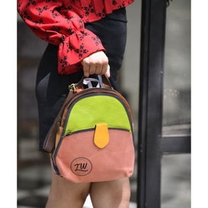 Recycled Leather Medium <b>Backpack</b> Handmade Hair On Shoulder Bag Colorful Leather Travel Drawstring Women's <b>Backpack</b> - Product Image 3