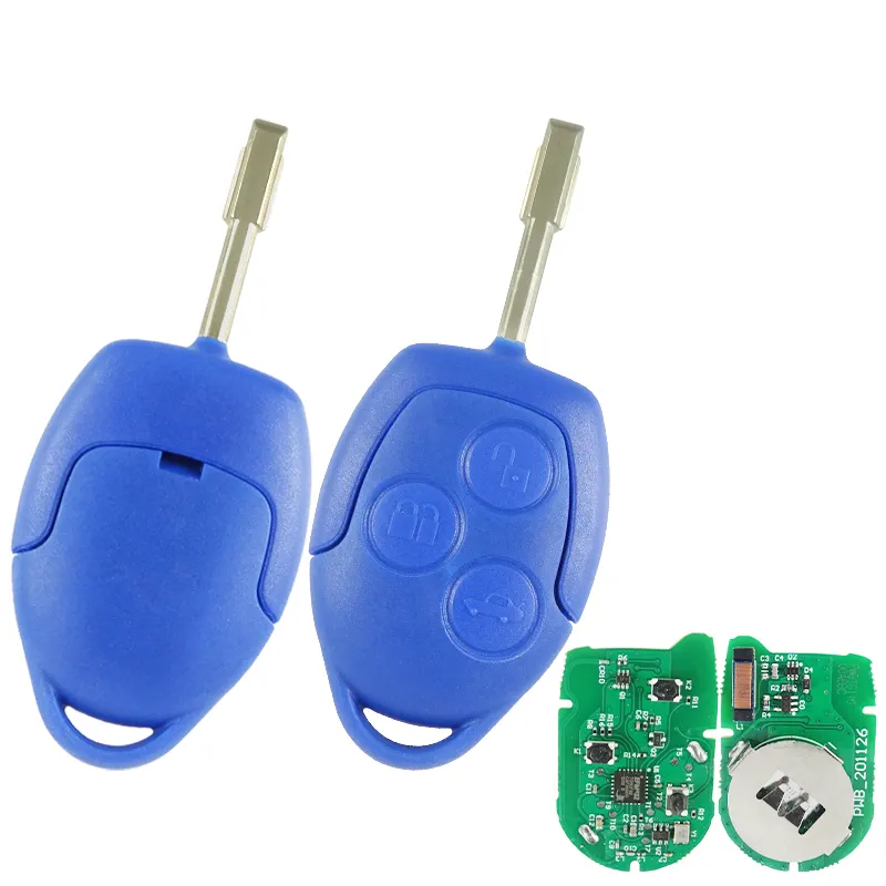 AfterMarket for Ford Transit blue 3 button Uncut FO21 Blade remote key with ASK 433MHz, 4D63 CHIP