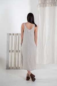 Nuevo diseño, vestido largo de lino para mujer, color gris, tela crepé, cuello cuadrado, sin mangas. - Product Image 4