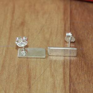 Minimalist <b>Studs</b> Simple Sterling Silver Rectangle Earrings - Product Image 4