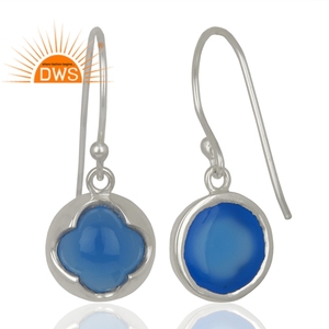 Designer Sterling Fine Silver 925 Dangle Earrings Wholesale Natural Blue Chalcedony Gemstone Earrings Jewelry - Product Image 3