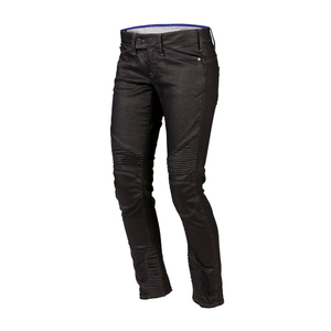 Aprobado por La CE, diseño acanalado negro, pantalones vaqueros Moto para damas, certificado EN17092, aramida, protección principal, lavado oscuro, estilo de pantalones lápiz - Product Image 1